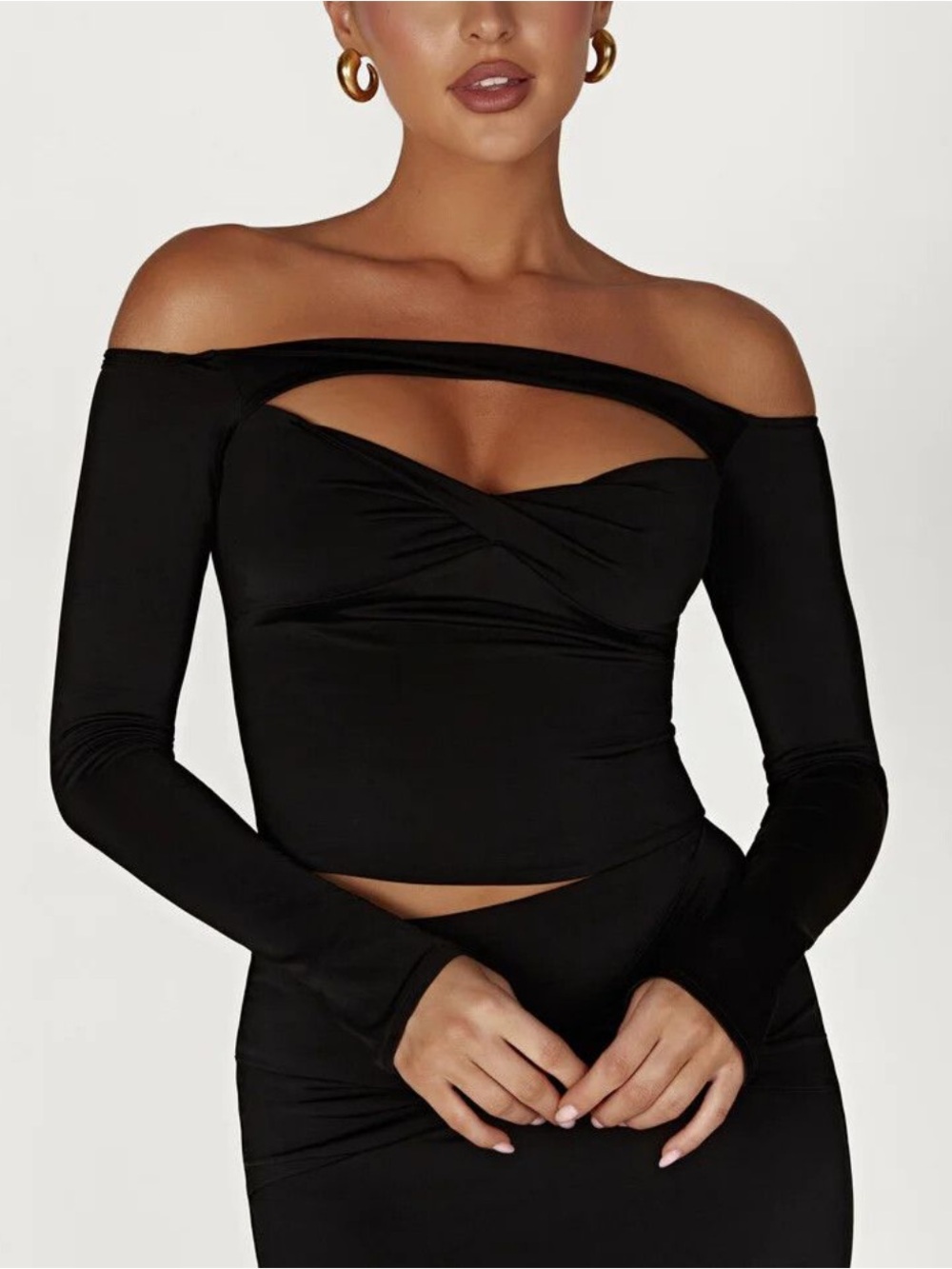 Meshki Ceri Off Shoulder Long Sleeve Top in Black medium